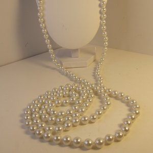Long Hand Knotted Strand of Glass Faux Pearls